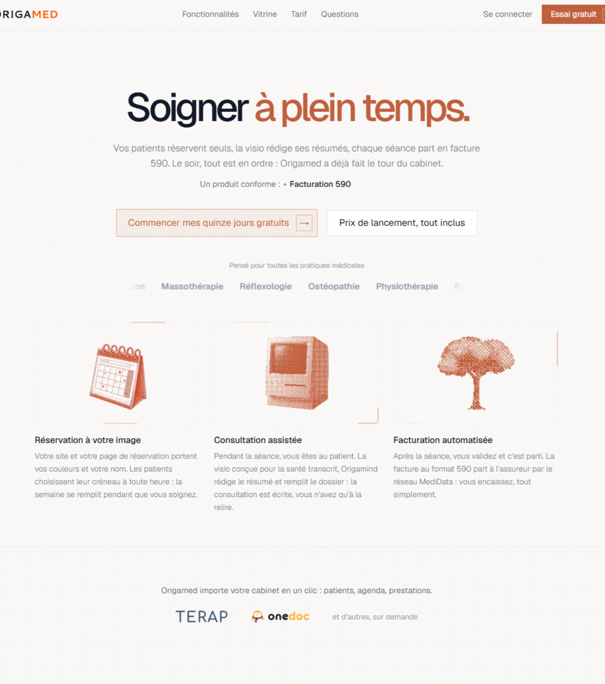 capture d'écran de la landing page Origamed